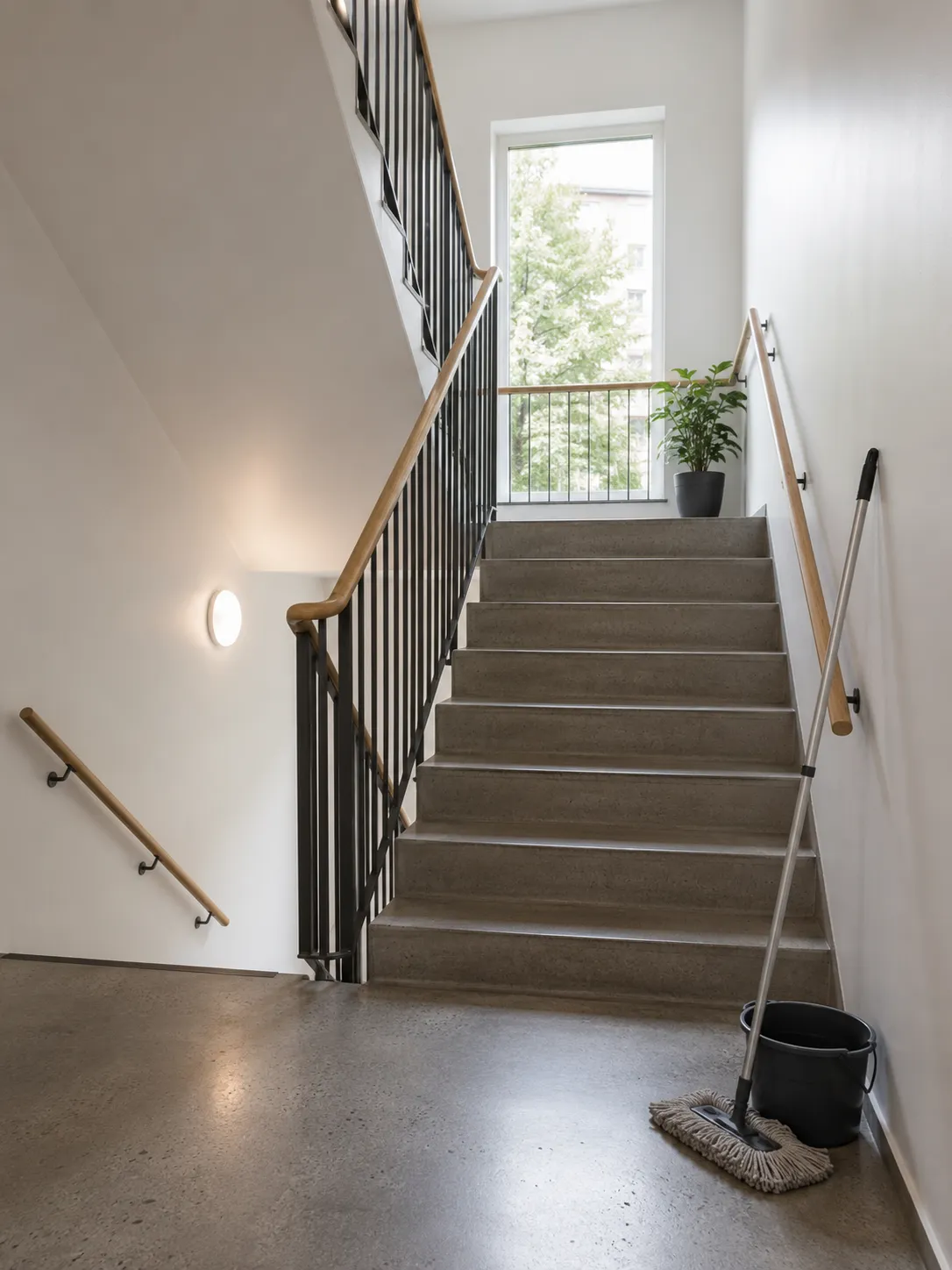 Trapphus med ren ledstång